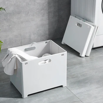 

White Punch-free Folding Laundry Storage Basket Multifunctional Bathroom Wall Hanging Hamper Household Debris Storage Basket