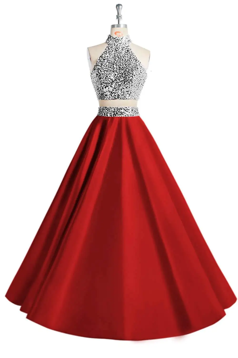 Длинное вечернее платье без рукавов с блестками и бисером; атласные вечерние платья для выпускного вечера; женские платья в пол; вечернее платье для свадебной вечеринки - Цвет: Красный