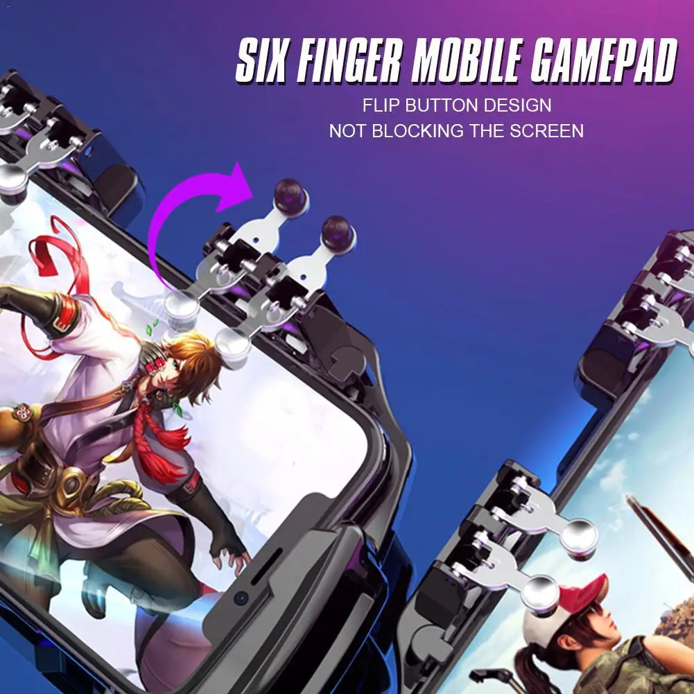  Six Finger Mobile Gamepad Game Controller for PUBG Mobile Phone Game Joystick with Heat Dissipation