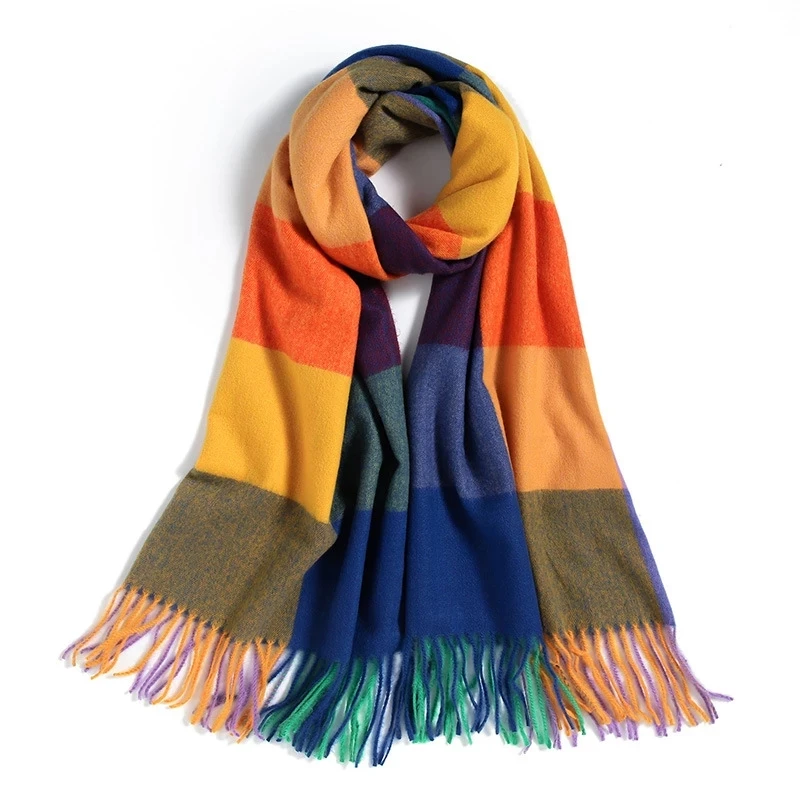 Cashmere Scarf Women Plaid Scarf Winter Warm Shawl Wrap Bandana Pashmina Long Tassel Female Foulard Thick Blanket