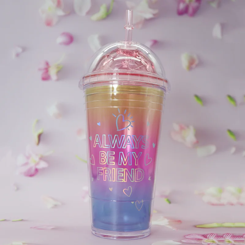 

Стакан для смузи, пластиковый стакан с двойными стенками, стакан для холодных напитков с крышкой и многоразовой соломинкой без БФА (всегда будьте моим другом)