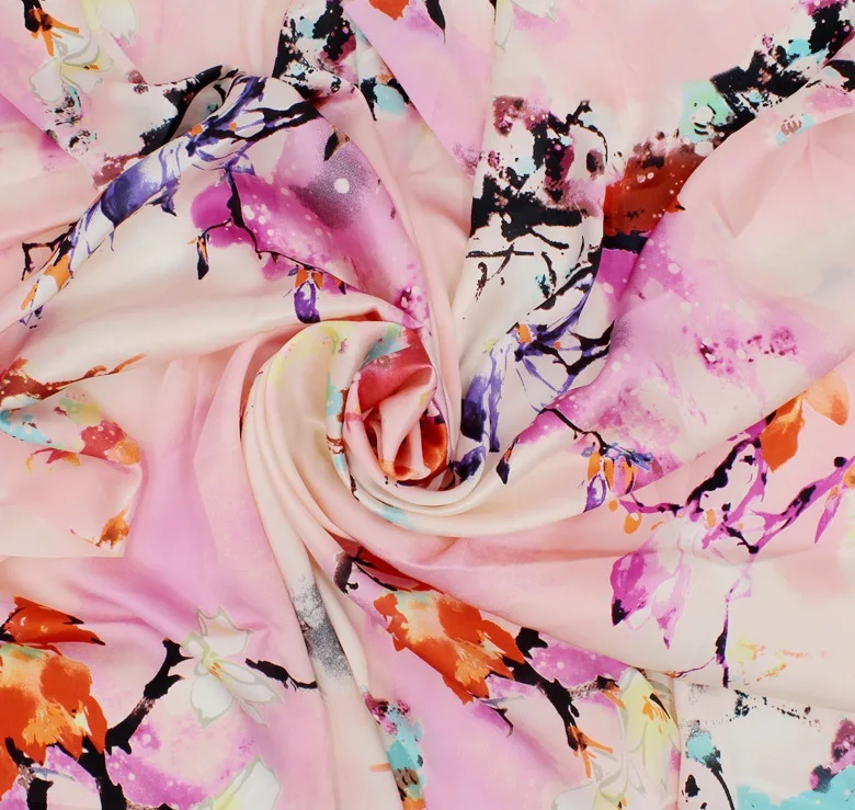 Шелковые ткани для платьев блузки шарфы Одежда метр чистый шелк атлас Шармез 16 мельница Печатный Пион цветочный высокого класса - Цвет: see chart