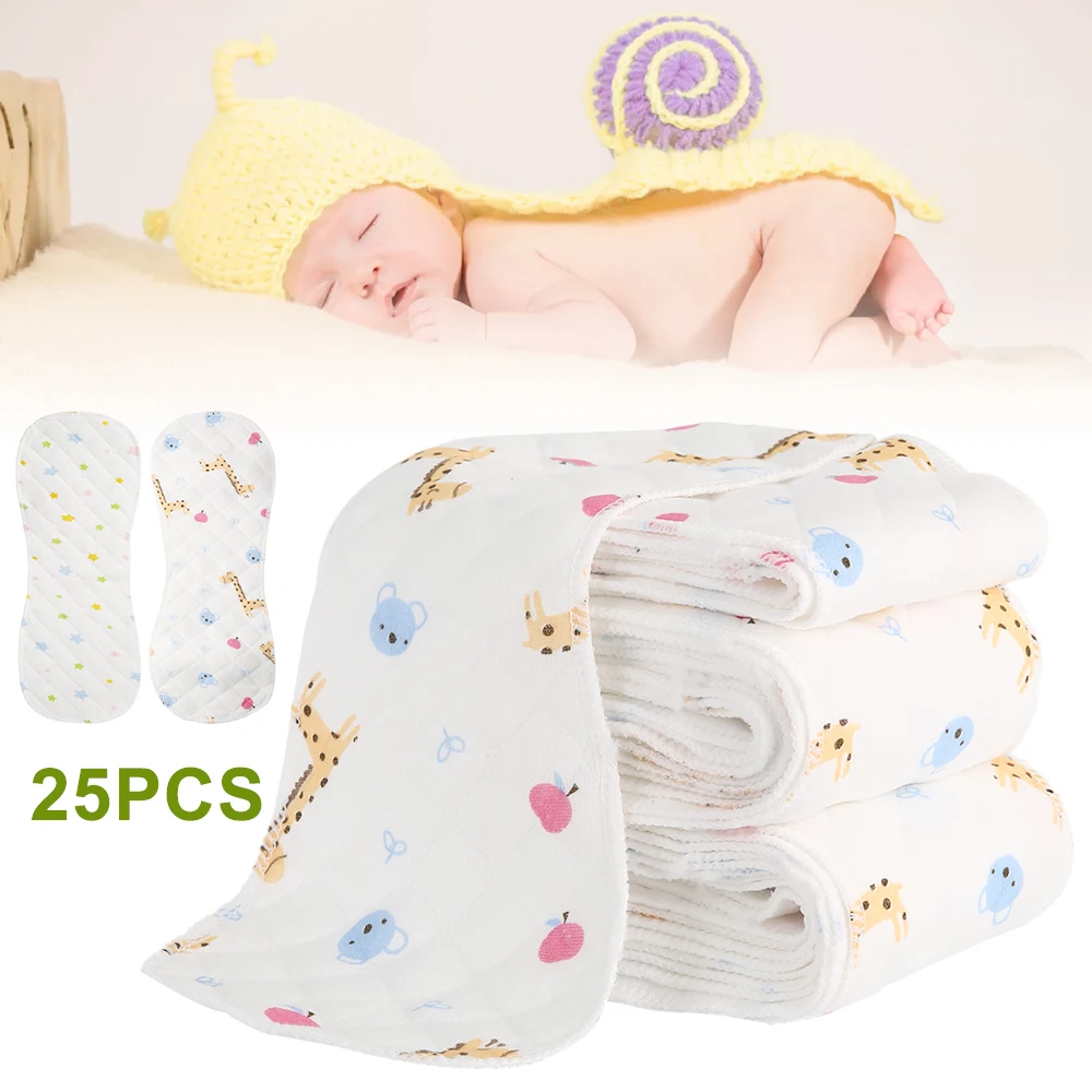 

25pcs Reusable Infant Cloth Diapers Soft Peanut Shaped 3-layer Insert Baby Nappy Use Water Absorbent Breathable Diaper