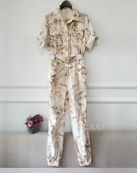 

Coloured Glaze Light Luxurious Short Sleeve Banana Ye Yinhua Flax Lin Tai Waist Belt On Vacation Wind Work Clothes Trousers Lady