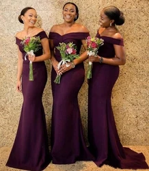 African Blue Satin Mermaid Bridesmaid Dresses Off The Shoulder Maid of Honer Dress Back Zipper Wedding Guest Gowns فساتين السهرة