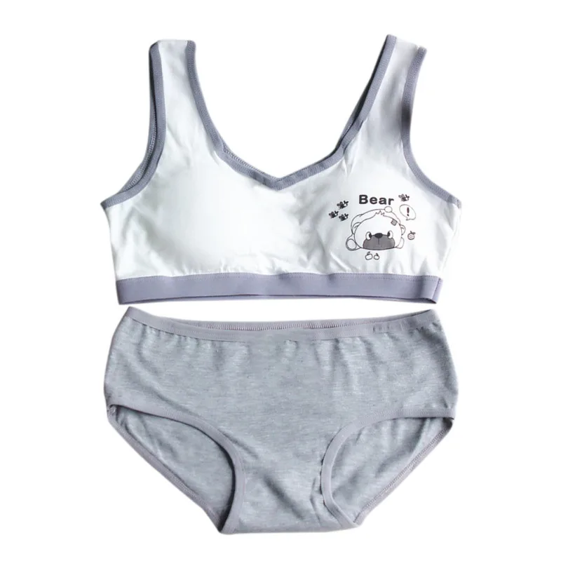 Girls Puberty Bra Set Children's Underwear Without Steel Ring Candy Color Training Bras for Teenagers Cotton Sport Underwear Set - Цвет: H