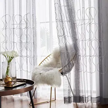 

Modern Curtain Geometric Pearls for Living Room Grey Sheer Mesh Fabric Net Curtain Bedroom Balcony Tulle Drape Custom S562#40