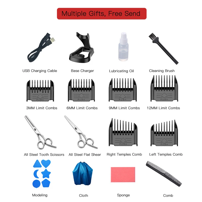  Professional Hair Clipper Rechargeable Electric Digital Hair Trimmer Smart Base Charge Waterproof M
