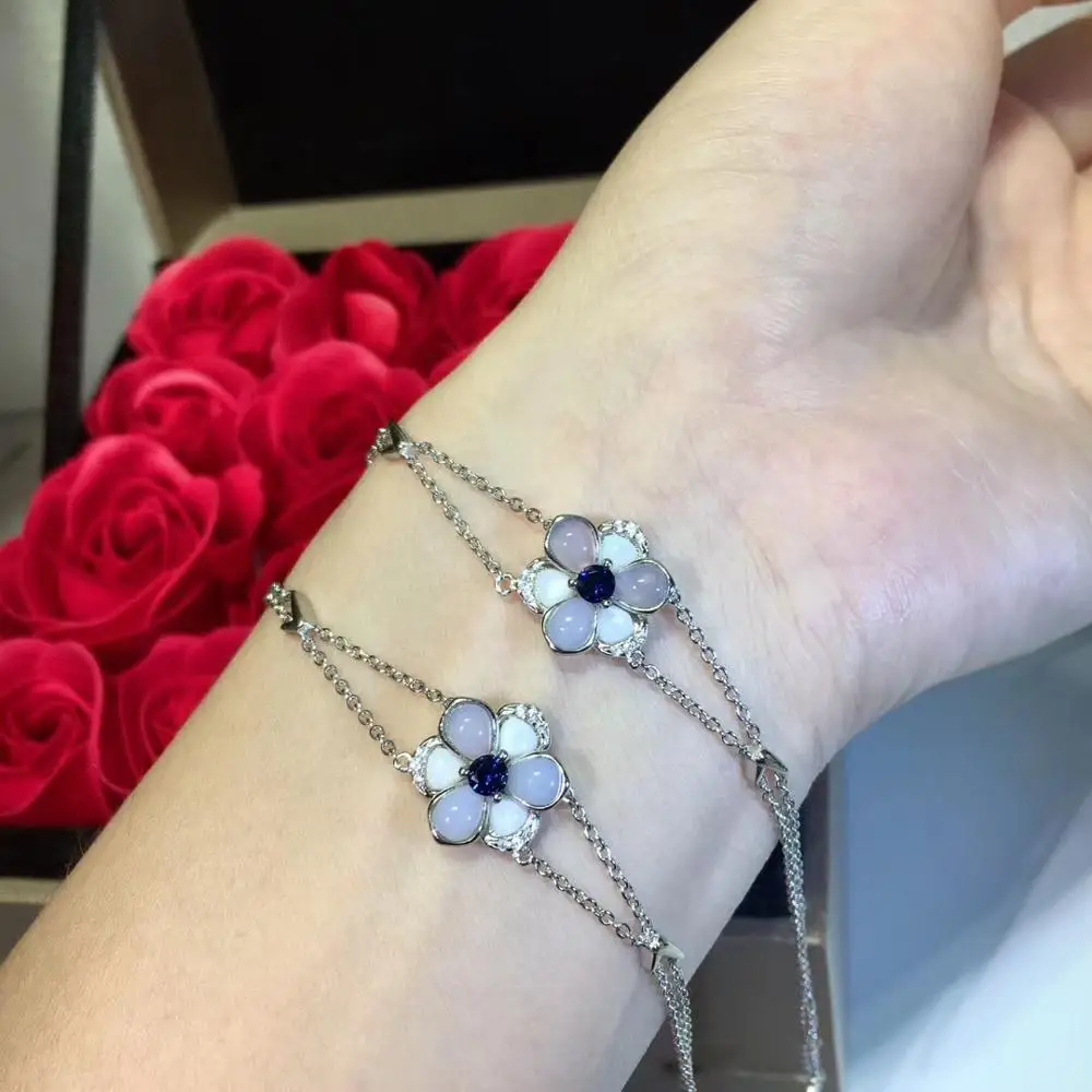 Модный натуральный камень-камень браслет романтические хрустальные цветы браслет для женщин gril чистый 925-Серебро Свадебные украшения