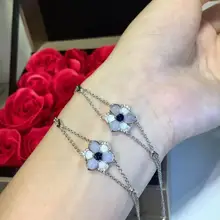 Модный натуральный камень-камень браслет романтические хрустальные цветы браслет для женщин gril чистый 925-Серебро Свадебные украшения