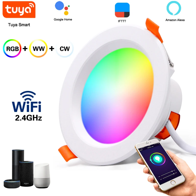 Luz LED inteligente de techo con WiFi para el hogar, luces interiores con atenuación de punto redondo, 5W/7W/9W, RGB, luz fría y cálida