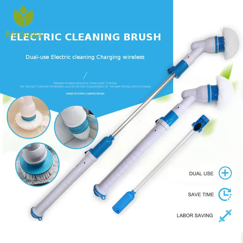 US $30.00 Turbo Scrub Electric Cleaning Brush Adjustable Long Handle Waterproof Cleaner Wireless Charging Bathroom Kitchen Cleaning Tools