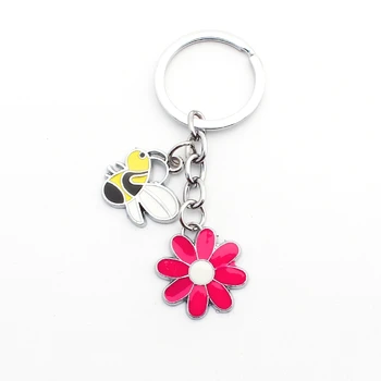 

FREE SHIPPING BY DHL 100pcs/lot New Lovely Metal Flower and Bee Keychains Insect Keychains Pink Flower Keyrings Gifts