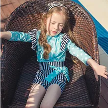 Купальный костюм в полоску для детей, купальный костюм для девочек детский купальный костюм синего цвета из двух предметов купальный костюм с длинными рукавами