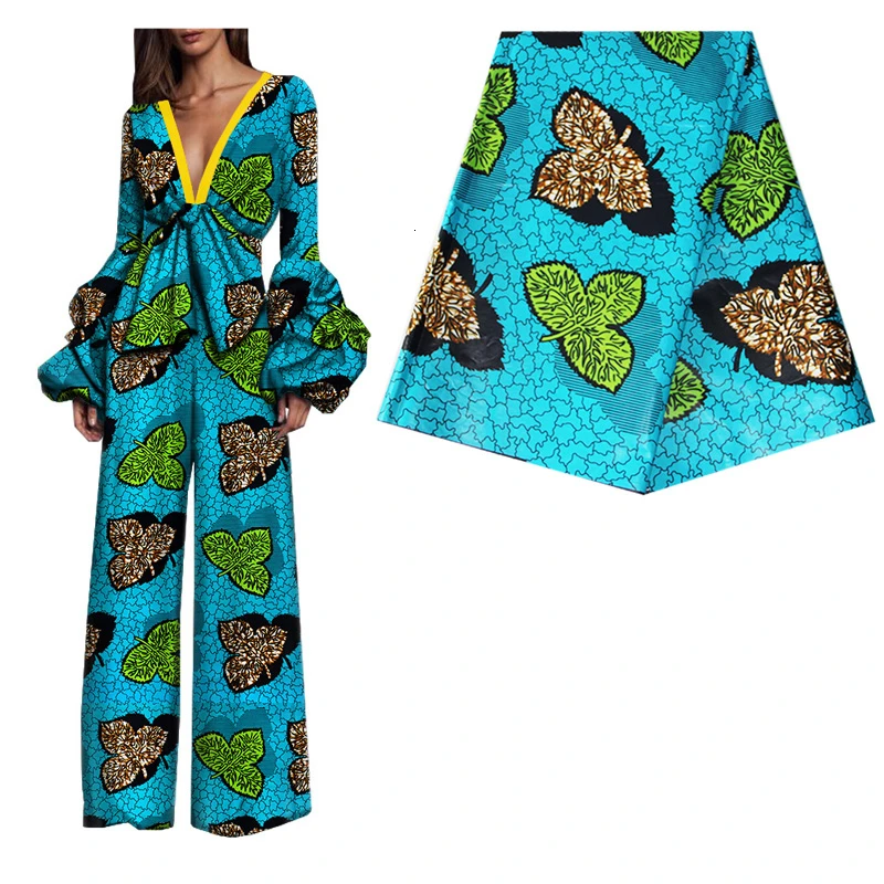 Синий лист принт Анкара настоящий голландский воск ткань для женщин формальное платье Дизайн Шитье батик ткань Африканский настоящий воск