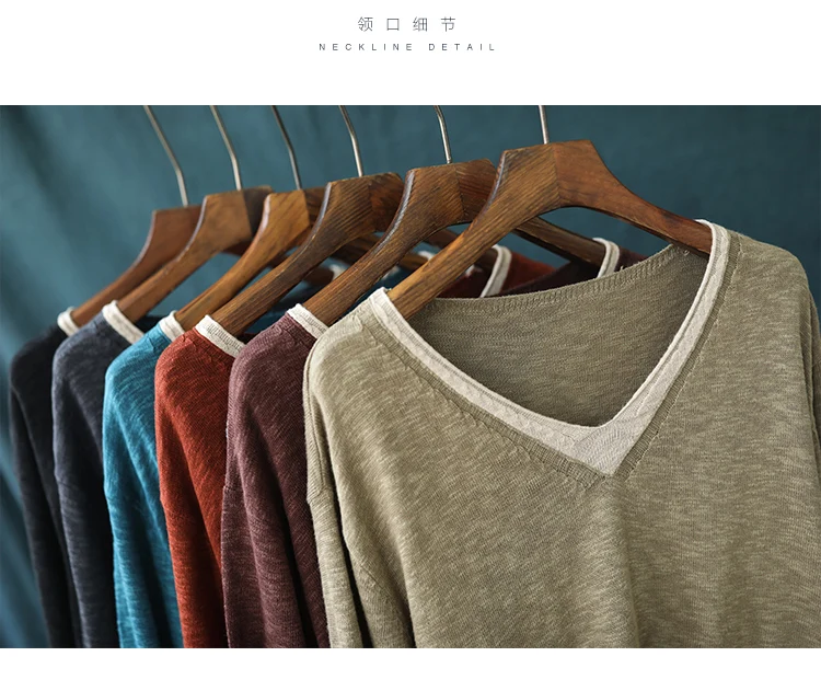 Autumn T-shirt Women Loose Knitting Fake two pieces Pullovers New Ladies Tops V-Neck Casual All-match T-shirt Tops