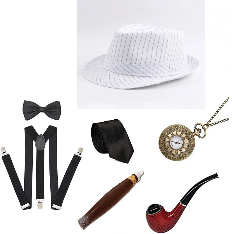20s 30s ретро вечерние 1920S мужские аксессуары Great Gatsby набор ревущий Гангстерский костюм трубы винтажные карманные часы сигары - Цвет: Зеленый