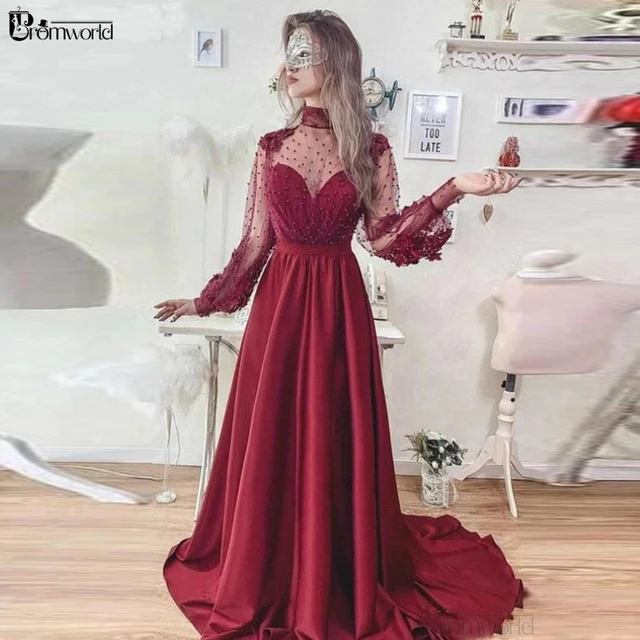 2022 Burgundy/Maroon Prom Dresses Scoop A Line With Sash & Applique
