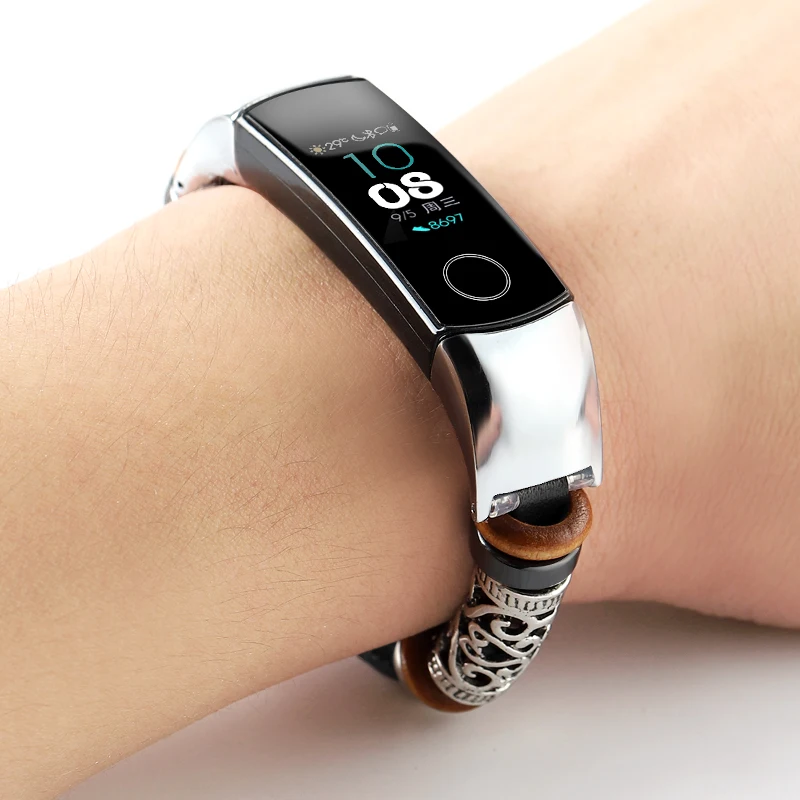 7776 Кожаный браслет для honor Band 4, 5, ремешок для huawei honor Band 4, украшение из нержавеющей стали, браслет для honor band 5, ремешок - Цвет ремешка: 7776