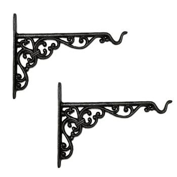 

2Pcs AU Cast Iron Garden Hanging Basket Hook Bracket Planter Wall Ornate Decorative