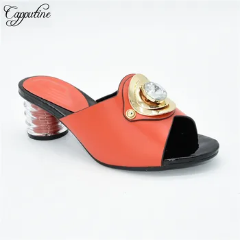 

Amazing Wedding/Party Shoes Orange African Women's High Heel Pumps With Stones 88-33,Heel Height 7.5CM