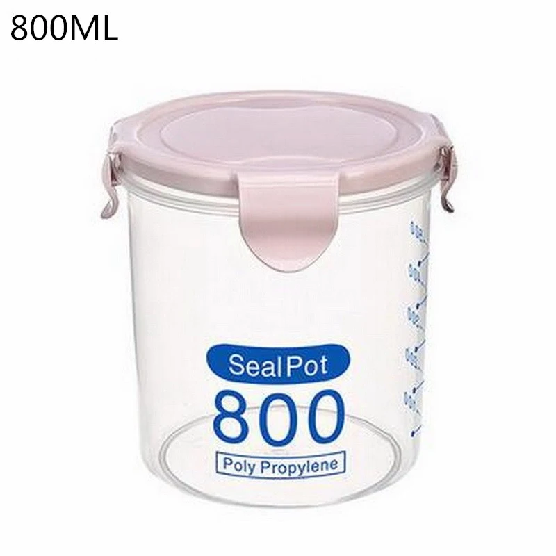 Рис бобы Stoarge Jar с крышкой уплотнения 4 решетки Холодильник Хранения Пищи Контейнер пластиковый кухонный ящик для хранения - Цвет: 800ml pink