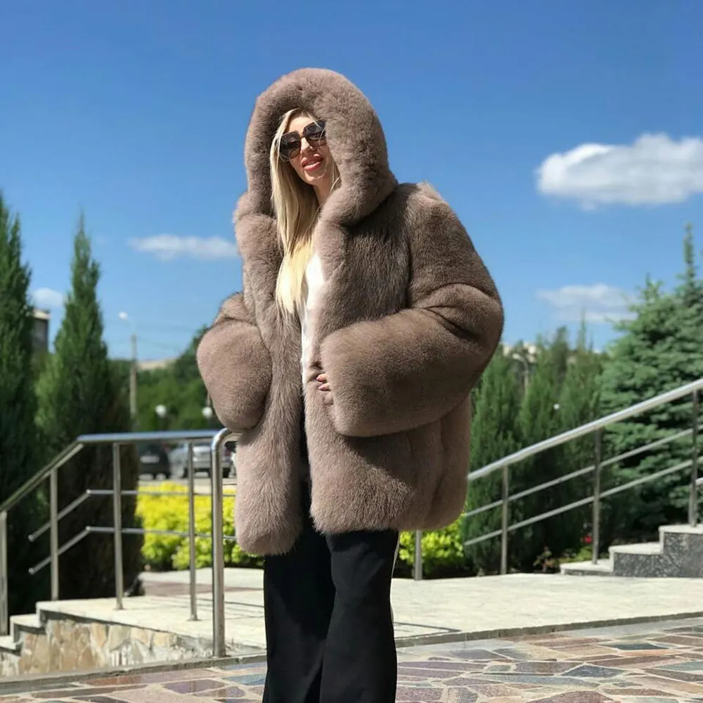 Furealux женский натуральный Лисий мех пальто толстый весь мех Буле лисий мех Женская куртка с капюшоном верхняя одежда теплая Женская