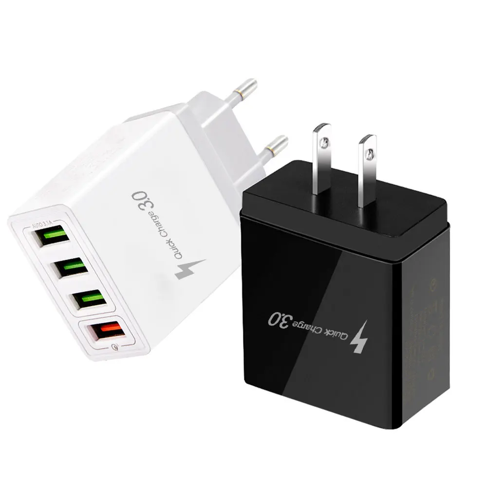 Быстрое зарядное устройство, 4 USB, зарядное устройство для телефона, быстрая зарядка QC3.0, 5 В/2,4 А, штепсельная вилка EU/US/UK, дорожное настенное зарядное устройство, адаптер для iPhone 11, samsung