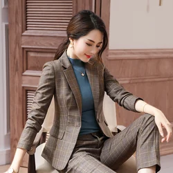 Calças blazer xadrez feminino conjunto de duas peças 2021 nova moda outono traje de negócios casual luxo do vintage estilo englan roupas formais