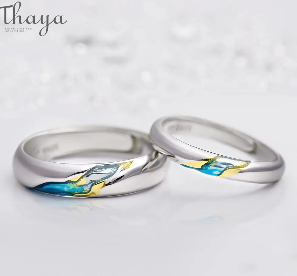 couple of rings Thaya S925 Серебряные парные кольца с другим берегом Звездный дизайн кольца для мужчин и женщин изменяемый символ Любовь Свадебные украшения подарки - Цвет камня: couple of rings