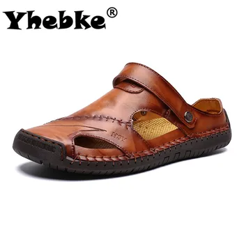 

Yhebke Men's Casual Sandsls High Quality Genuine Leather Cowhide Shoes Roman Slip on Comfortable Beach Slippers Plus Size 48