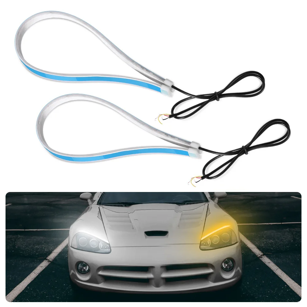

New 2pcs 60cm Daytime Running Light Ultra Thin Turn Signal Light Car Soft Tube LED Strip Daytime Running Lights Turn Signal Lamp