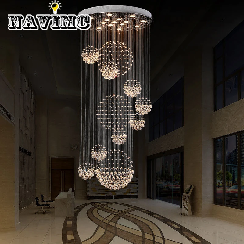 

LED Modern Double Staircase Crystal Chandelier Fixture For Living Room Decoration Suspended Lighting AC 90-260V