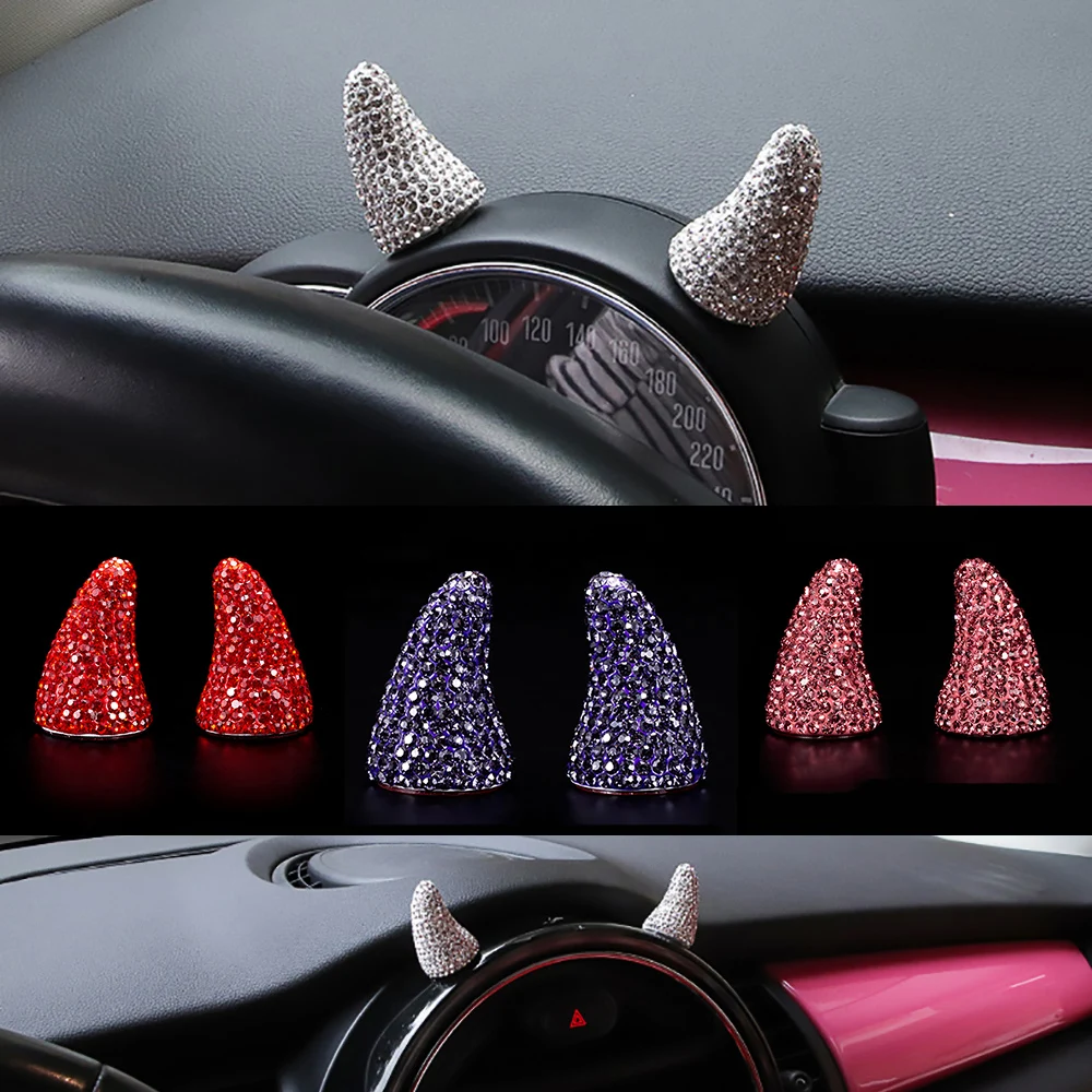 

2pcs Car Steering Wheel Devil Horns Diamond Decor Sticker Trim For Mini Cooper S One d JCW F54 F55 F56 F60 R55 R60 Accessories