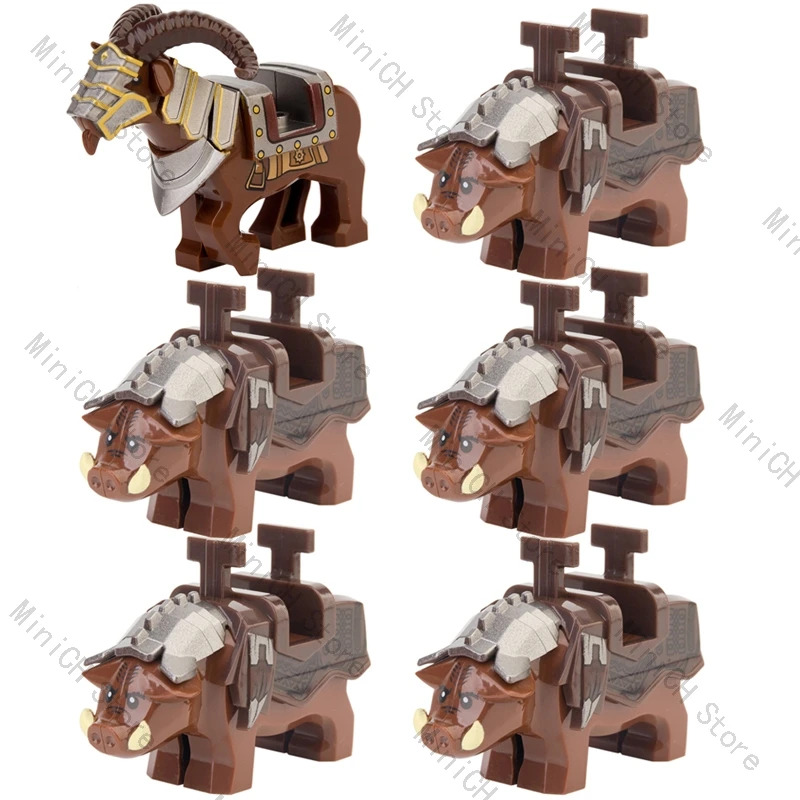 

Set Lord Dwarf Mount Animal Boar Horned Sheep Armor Accessories Weapons Medieval Knight Figures Building Blocks Kid Toys XH1535