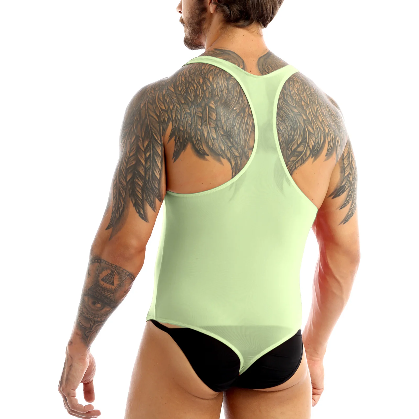 Sexy Mens Stretchy Thong Lingerie Undershirt Bodysuit One-piece Clothes Sleeveless High Cut Porn Body Lingerie Sissy Costumes