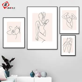 

Scandinavian Abstract Line Poster Canvas Painting Print Women Body Kiss Wall Art Decorative Pictures For Living Room Home Decor