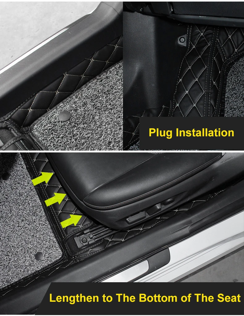 QHCP Wire Car Floor Mat Leather Foot Mats Kit Plush Carpet Rug Boot Pad Black Interior Protection Fit For Toyota Camry