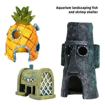 

For Fish Tank Decoration Aquarium Decor SpongeBob Figures Ornaments Pineapple House Wine Barrel Decor Aquarium Accessories