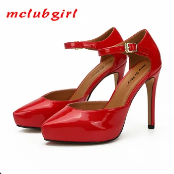 

Mclubgirl 2020 Man women Red Sexy Super 36-48 large size Women's Sandals Button Pumps ZQJ