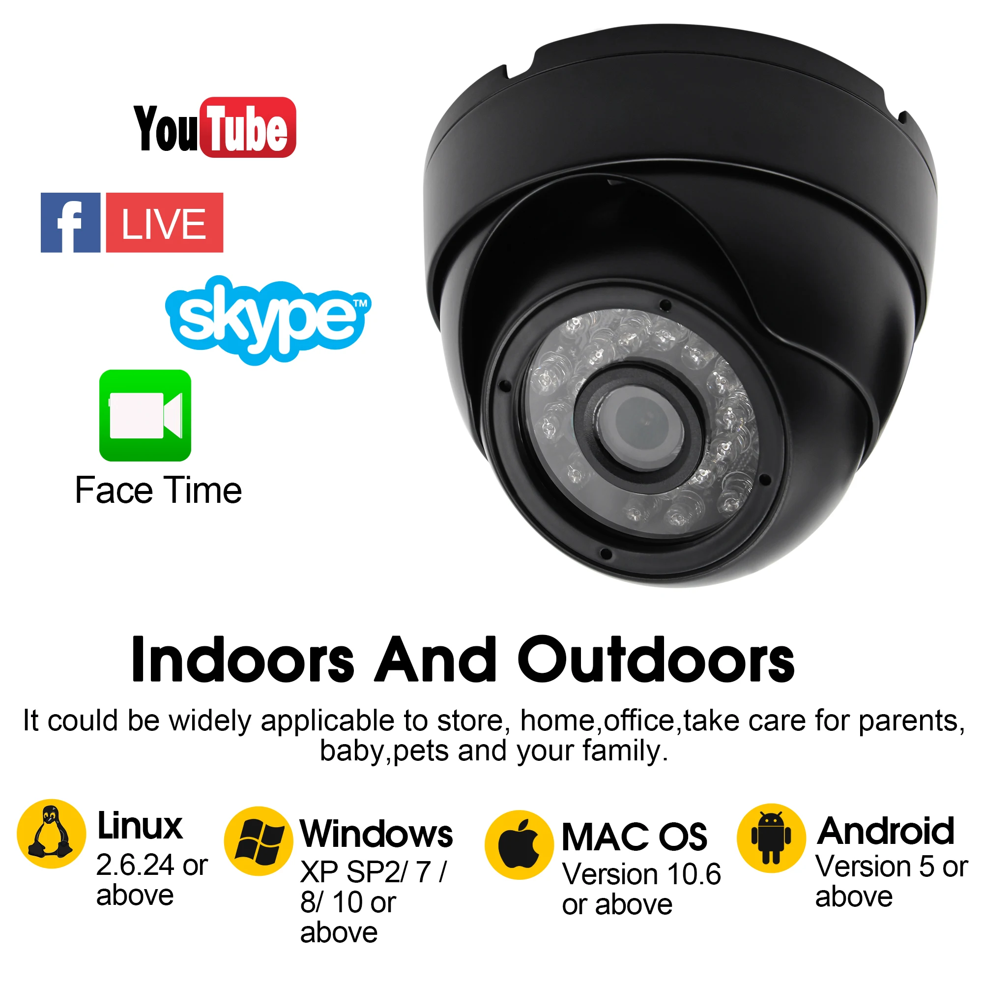 5MP 2592X1944 Aptina MI5100 CMOS CCTV Securtiy Waterproof mini dome ir infrared Night Vision USB Webcam Camera for PC Computer |