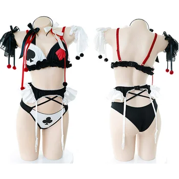 

Japanese Cosplay Costumes Sexy Clowns Poker Lingerie Set Lolita Underwear Panties Bondage Kawaii Caitsuit Costume School Girl