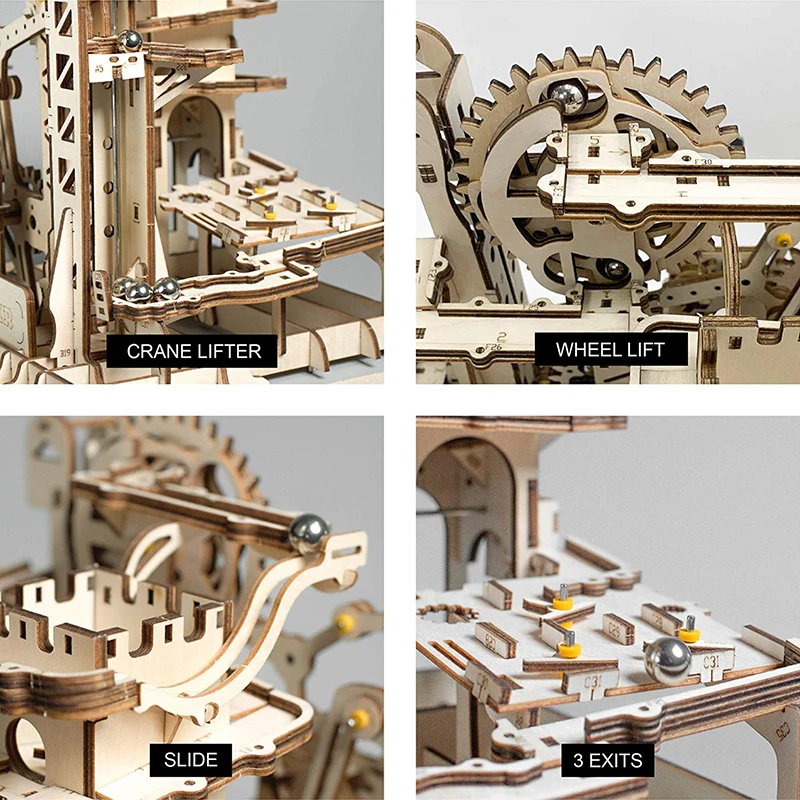 ROKR DIY мрамор Run игры 3D деревянные головоломки шестерни Drive башня модель американских горок здания комплект игрушечные лошадки для детей и