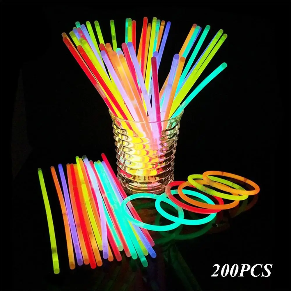 

200 Pcs Party Fluorescent Light Glow Sticks Bracelets Necklaces Neon Wedding Party Glow Sticks Bright Colorful Glow Sticks LS*D