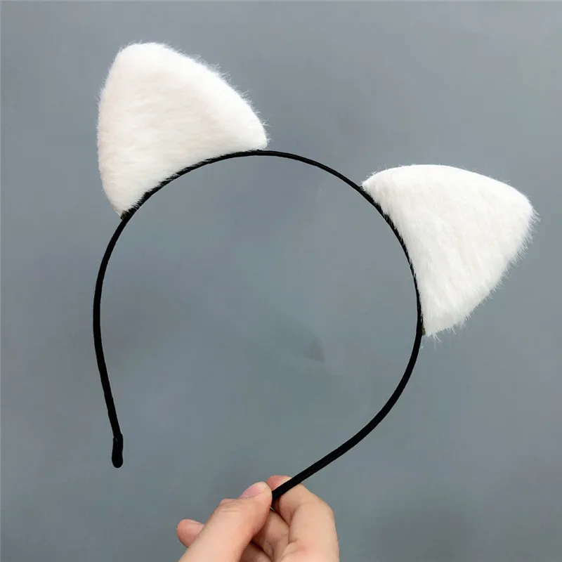 

Women Girls Cute Faux Fur Cat Ears Hairbands Party Funny Animal Ears Headwraps Solid Thin Headbands Simple Hair Accessories