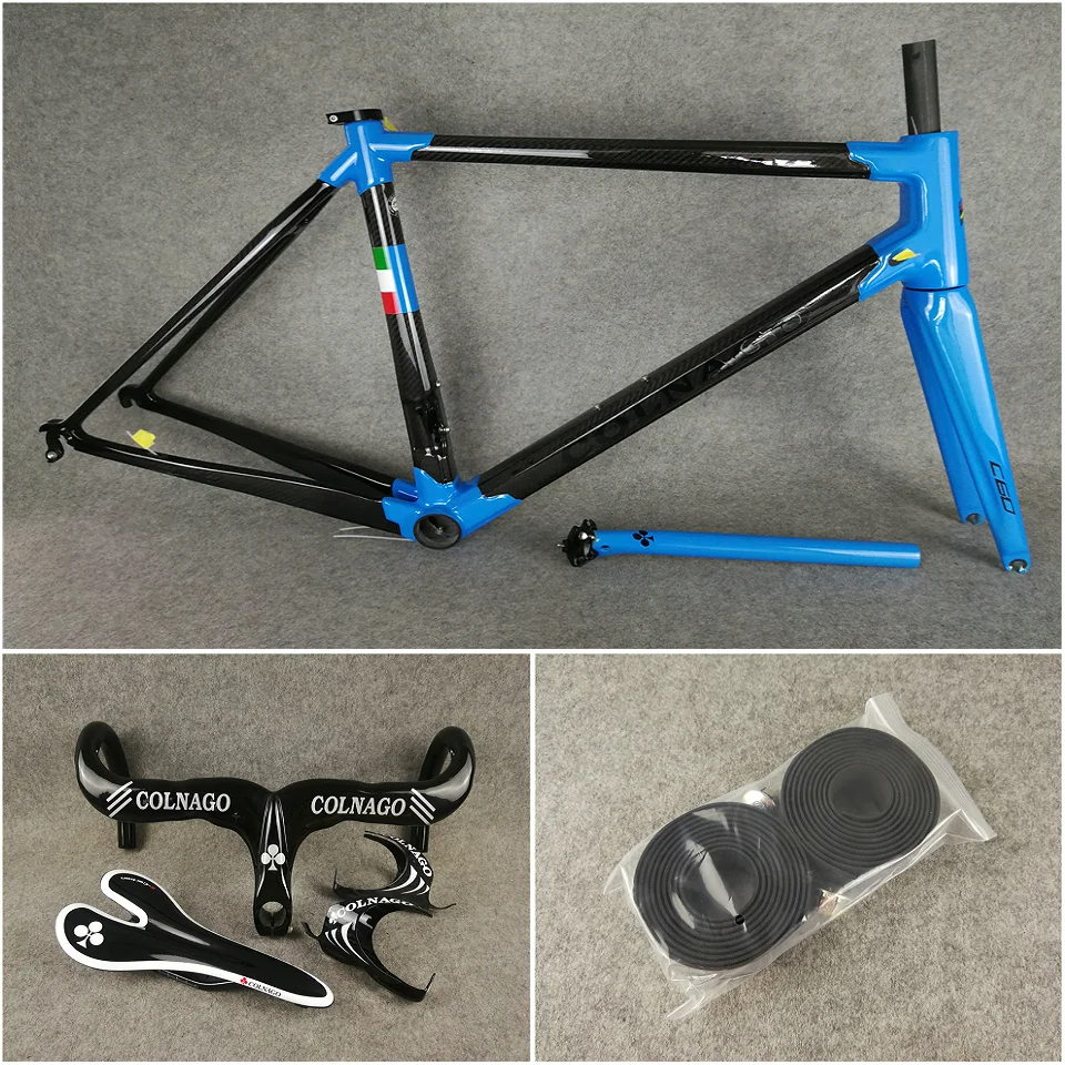 T1000 3K все глянцевые синие Черные Colnago C60 карбоновая дорожная рама + руль седло