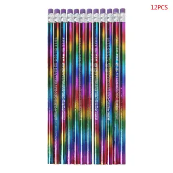 

12Pcs Rainbow Pencil Wood Environmental Protection Bright Color HB Drawing Painting Pencils School Office Writing Pen