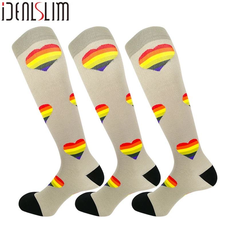 

IDEALSLIM Compression Running Socks Hiking Socks Cycling Socks Women Funny Socks Happy Sport Knee High Socks