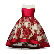 Дети принцессы Платье для маленьких девочек вечерние платья-пачки платья без рукавов Летнее торжественное платье с цветочным рисунком и красные, синие