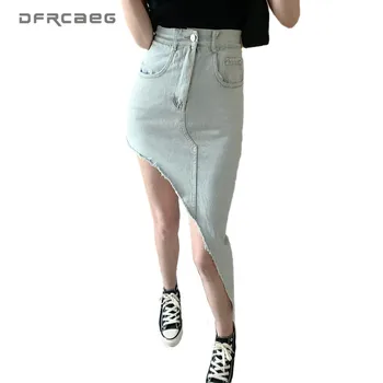 

Light Blue Irregular Hypotenus Jeans Skirts For Women 2020 Summer Korean Style High Waist Denim Skirt Femme Vintage Saia